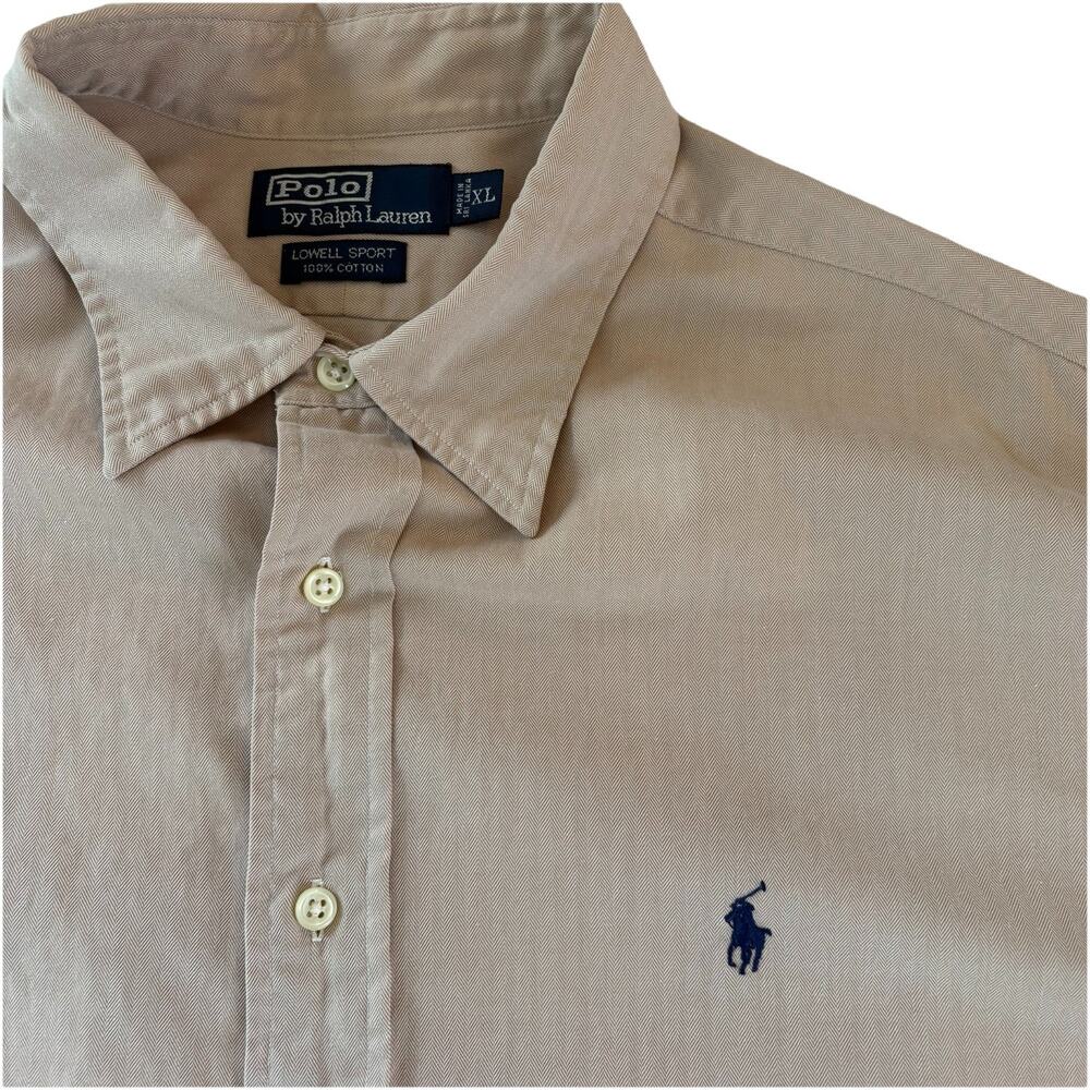 Polo Ralph Lauren Men's Lowell Sport Button Down Shirt XL Vtg Tan Herringbone